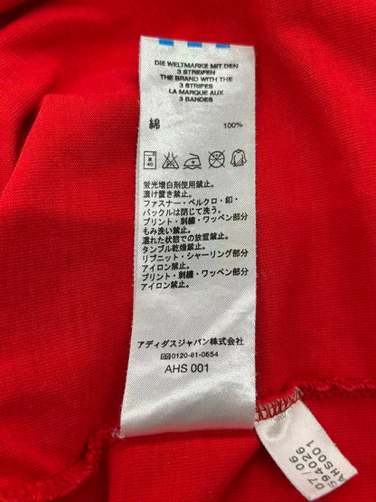 【USED】REMAKE adidas ラグラン ロングスリーブ Tシャツ　ロンT　袖レース　レッド　サイズL