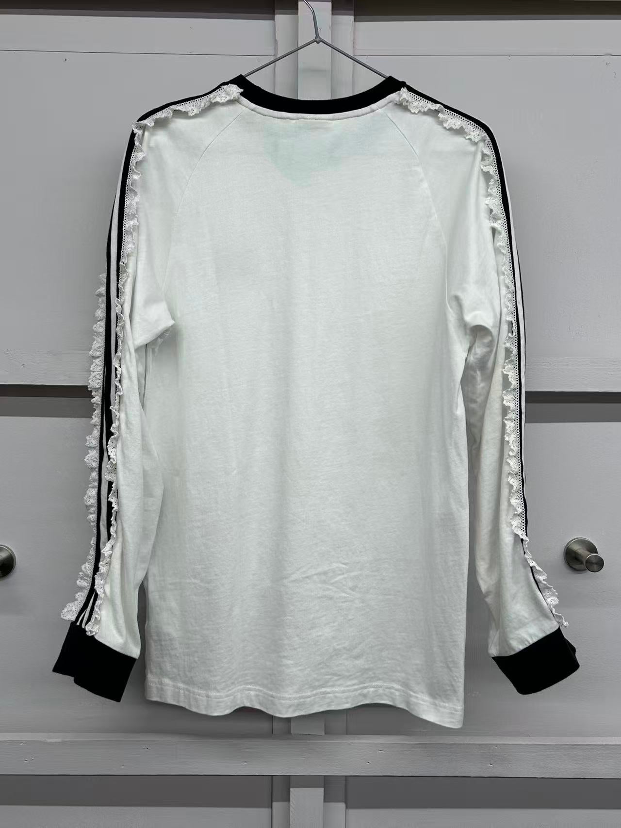 【USED】REMAKE adidas ラグラン ロングスリーブ Tシャツ　ロンT　袖レース　ホワイト　サイズM
