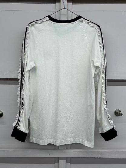 【USED】REMAKE adidas ラグラン ロングスリーブ Tシャツ　ロンT　袖レース　ホワイト　サイズM