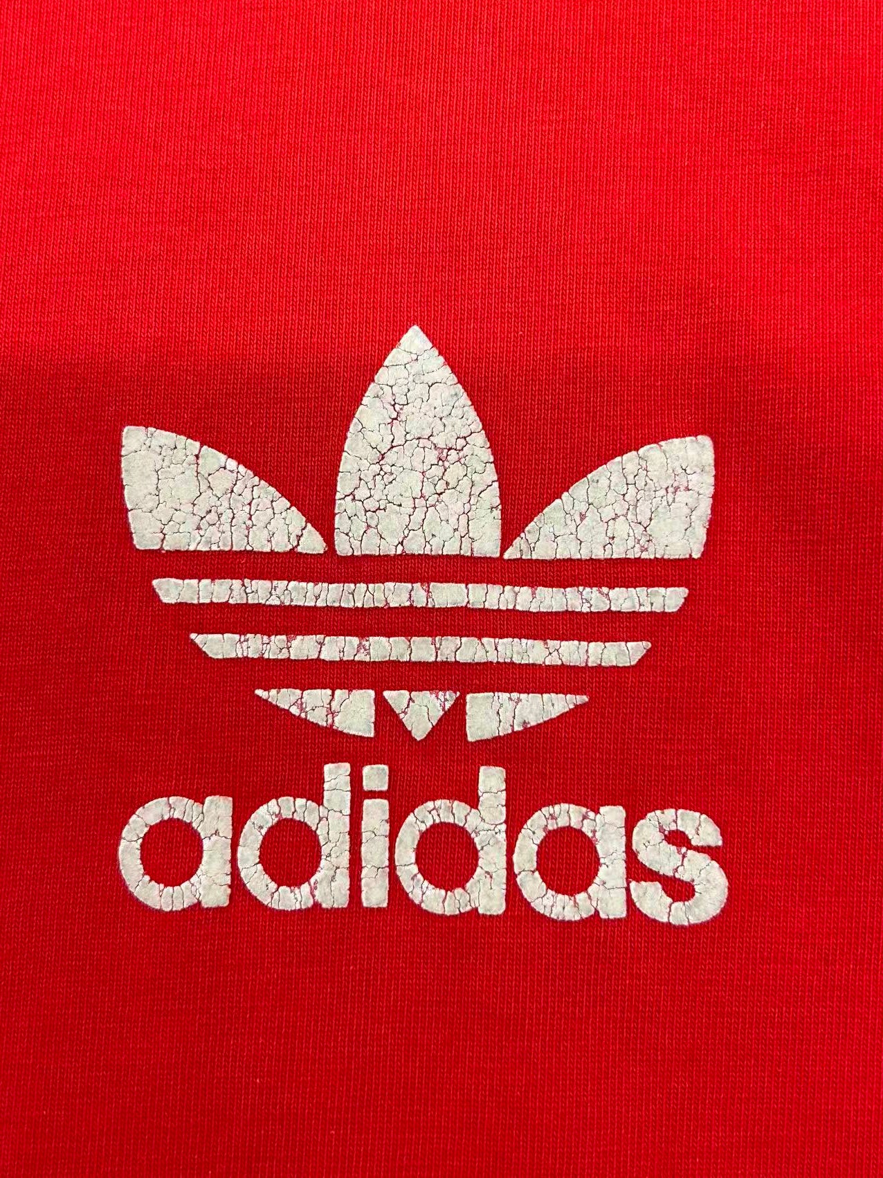 【USED】REMAKE adidas ラグラン ロングスリーブ Tシャツ　ロンT　袖レース　レッド　サイズL