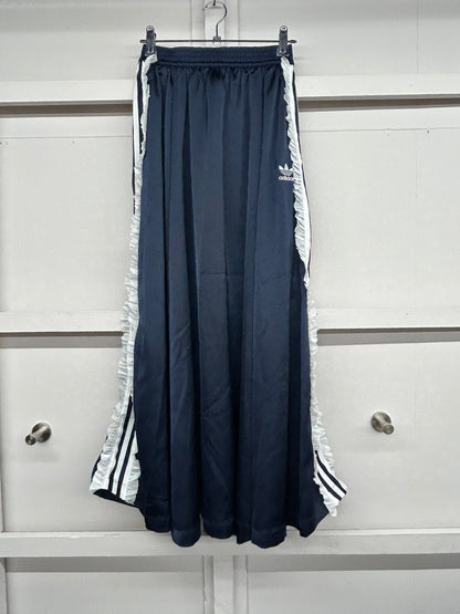 【USED】REMAKE adidas フレア ロングスカート　フレアスカート　脇フリル　ネイビー　サイズS