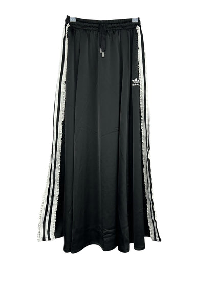 【USED】REMAKE adidas フレア ロングスカート　フレアスカート　脇レース　ブラック　サイズXS