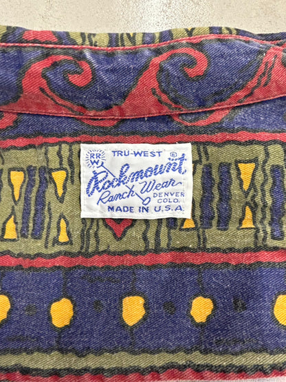 【USED】80’s－90’s　ROCKMOUNT　ロックマウント　AZTEC NATIVE柄　ウエスタンシャツ