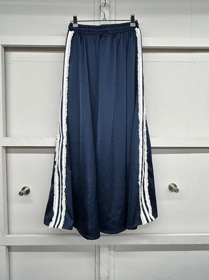 【USED】REMAKE adidas フレア ロングスカート　フレアスカート　脇レース　ネイビー　サイズM