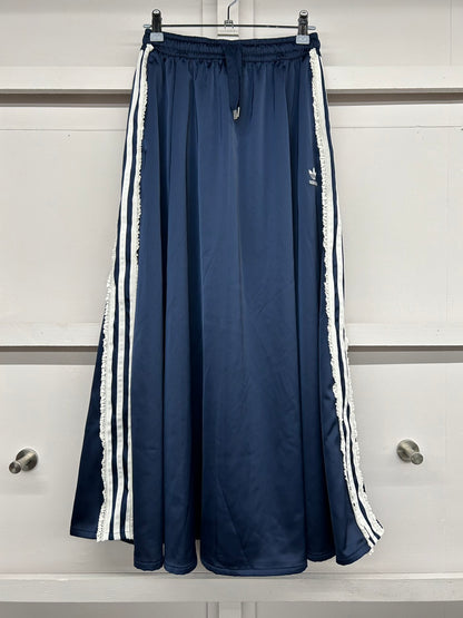 【USED】REMAKE adidas フレア ロングスカート　フレアスカート　脇レース　ネイビー　サイズM