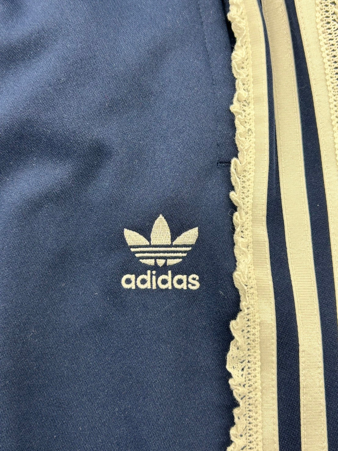【USED】REMAKE adidas ジャージ フレア ロングスカート　フレアスカート　脇レース　ネイビー　サイズXS