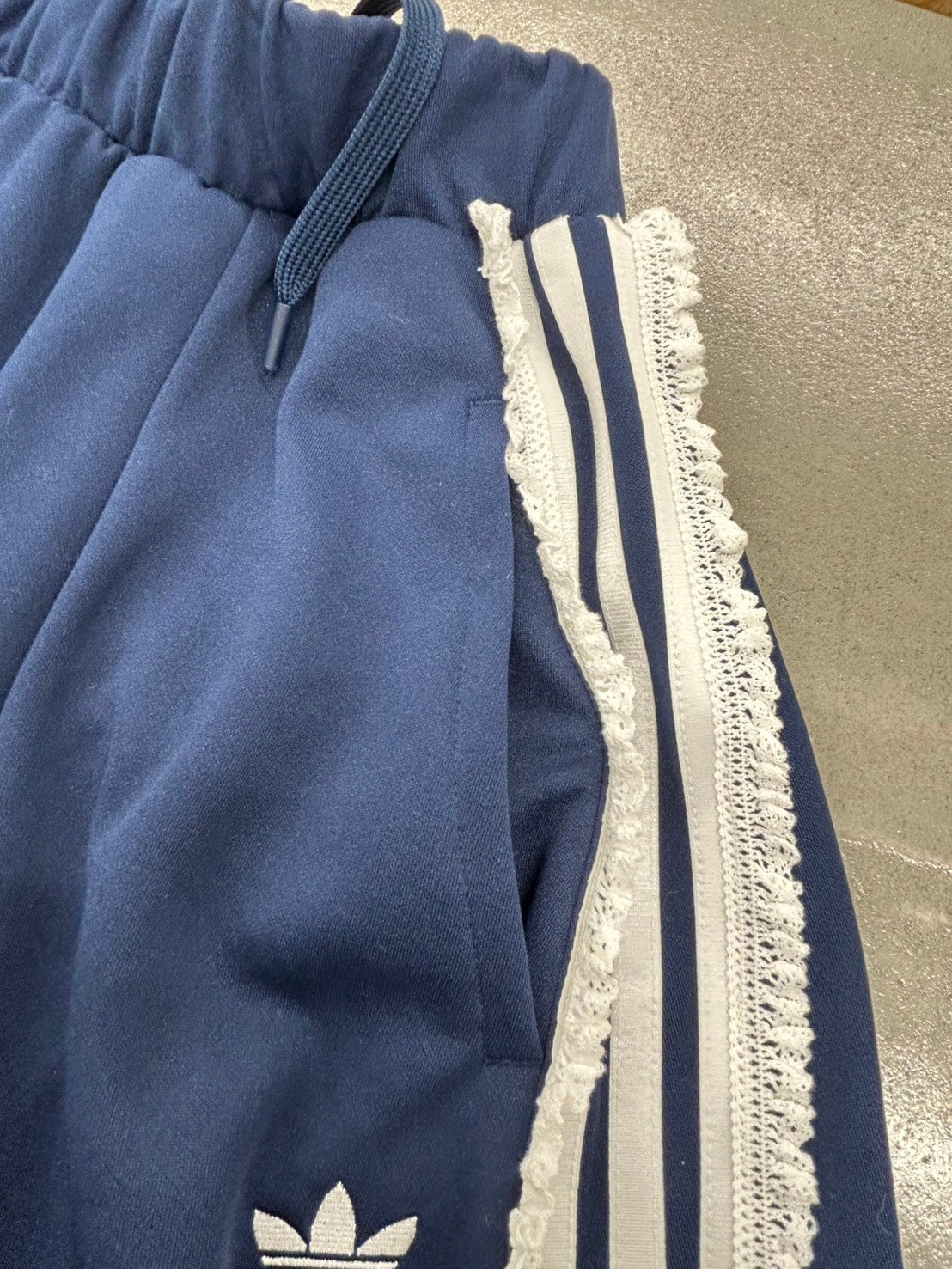 【USED】REMAKE adidas ジャージ フレア ロングスカート　フレアスカート　脇レース　ネイビー　サイズXS