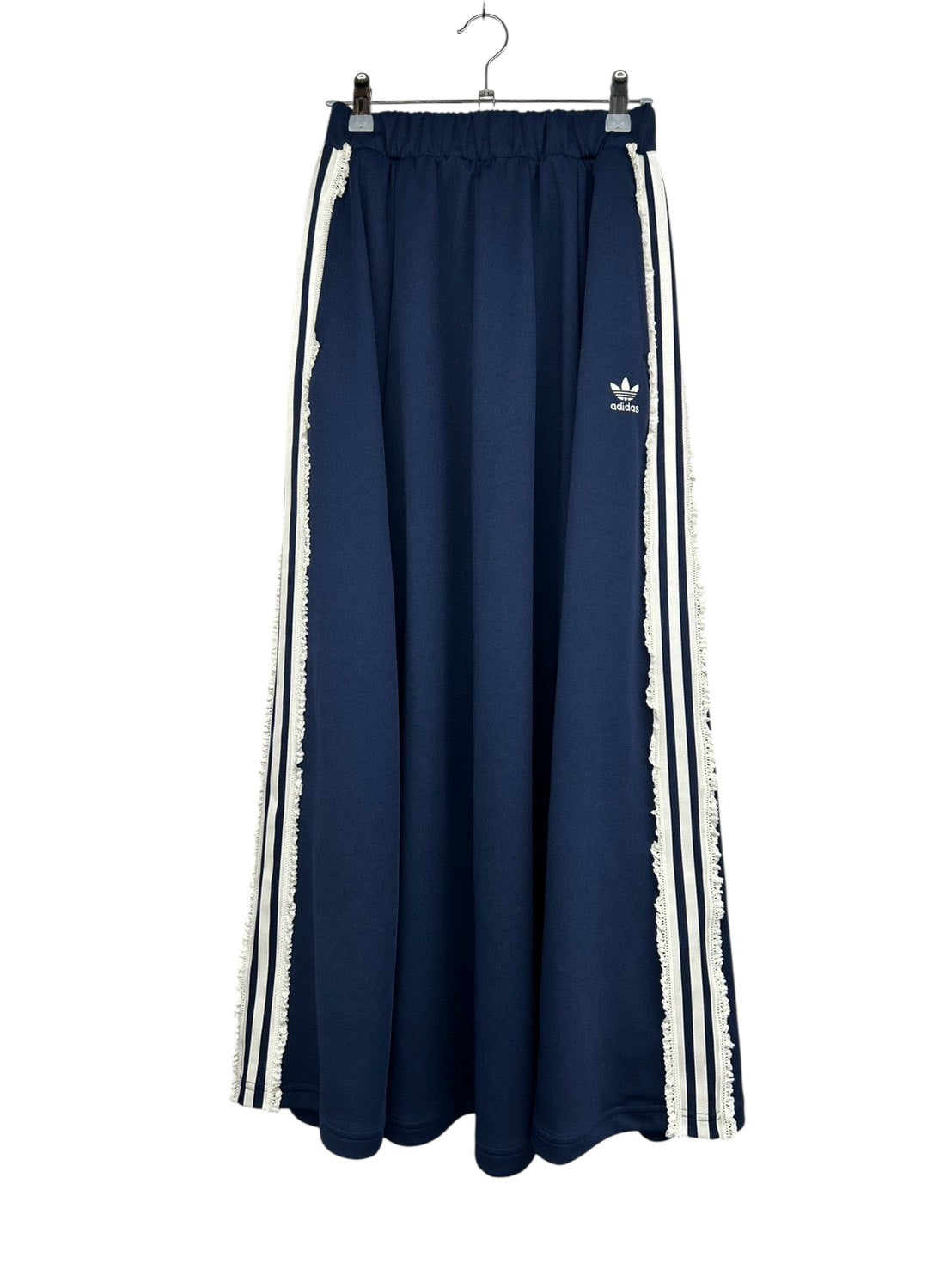 【USED】REMAKE adidas ジャージ フレア ロングスカート　フレアスカート　脇レース　ネイビー　サイズXS