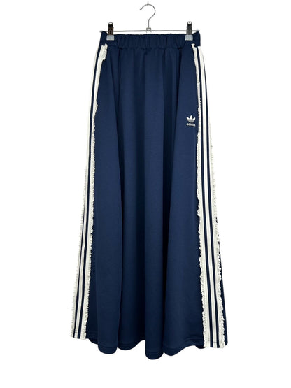 【USED】REMAKE adidas ジャージ フレア ロングスカート　フレアスカート　脇レース　ネイビー　サイズXS