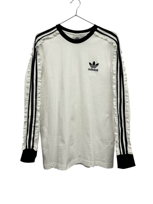 【USED】REMAKE adidas ラグラン ロングスリーブ Tシャツ　ロンT　袖レース　ホワイト　サイズM