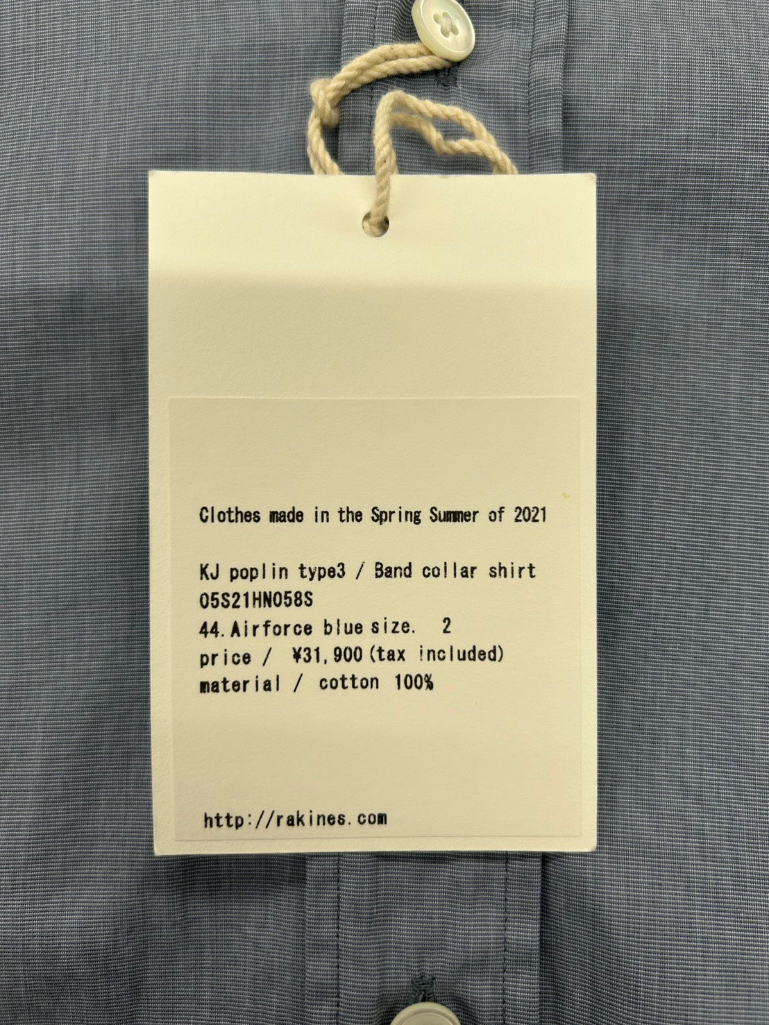 【新品未使用】RAKINES KJ poplin type3 / Band collar shirt ラキネス ポプリン タイプ3 バンドカラー シャツ MADE IN JAPAN サイズ2 定価¥31,900