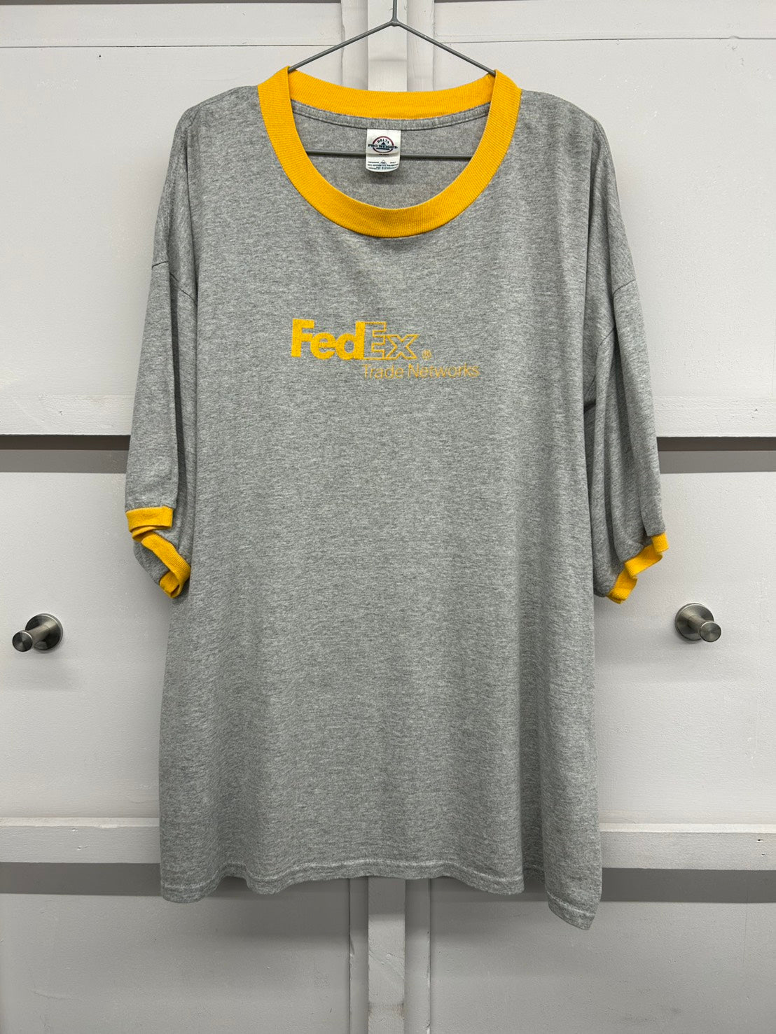 【USED】90s' FedEx Trade Networks リンガー（トリム）　Tシャツ