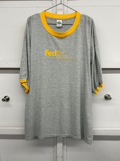 【USED】90s' FedEx Trade Networks リンガー（トリム）　Tシャツ