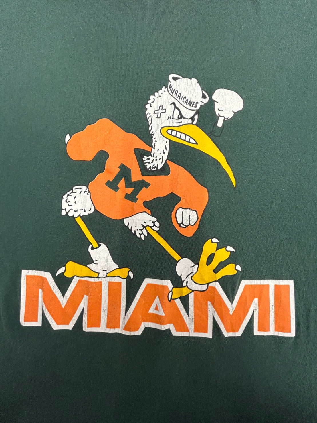 【USED】90s' University of MIAMI HURRICANES カレッジ フード付Tシャツ