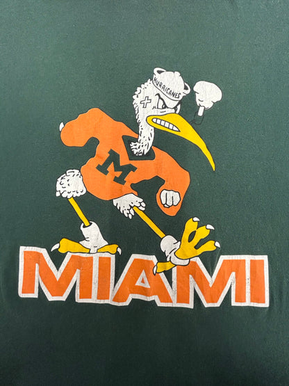 【USED】90s' University of MIAMI HURRICANES カレッジ フード付Tシャツ