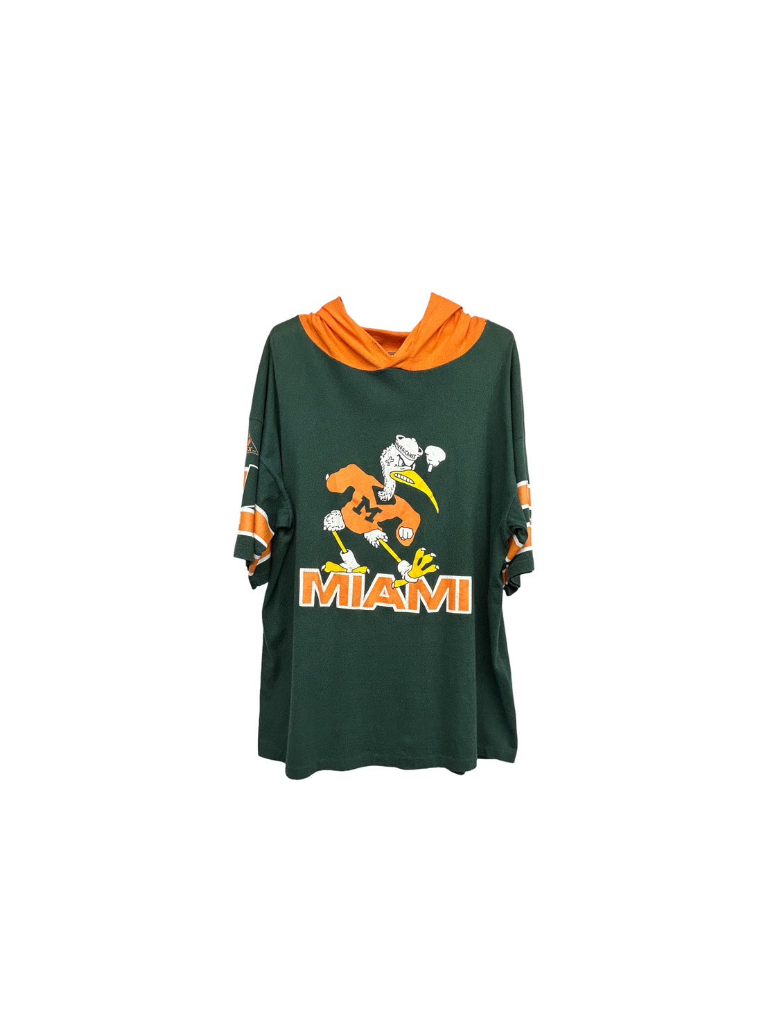 【USED】90s' University of MIAMI HURRICANES カレッジ フード付Tシャツ