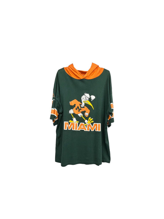 【USED】90s' University of MIAMI HURRICANES カレッジ フード付Tシャツ