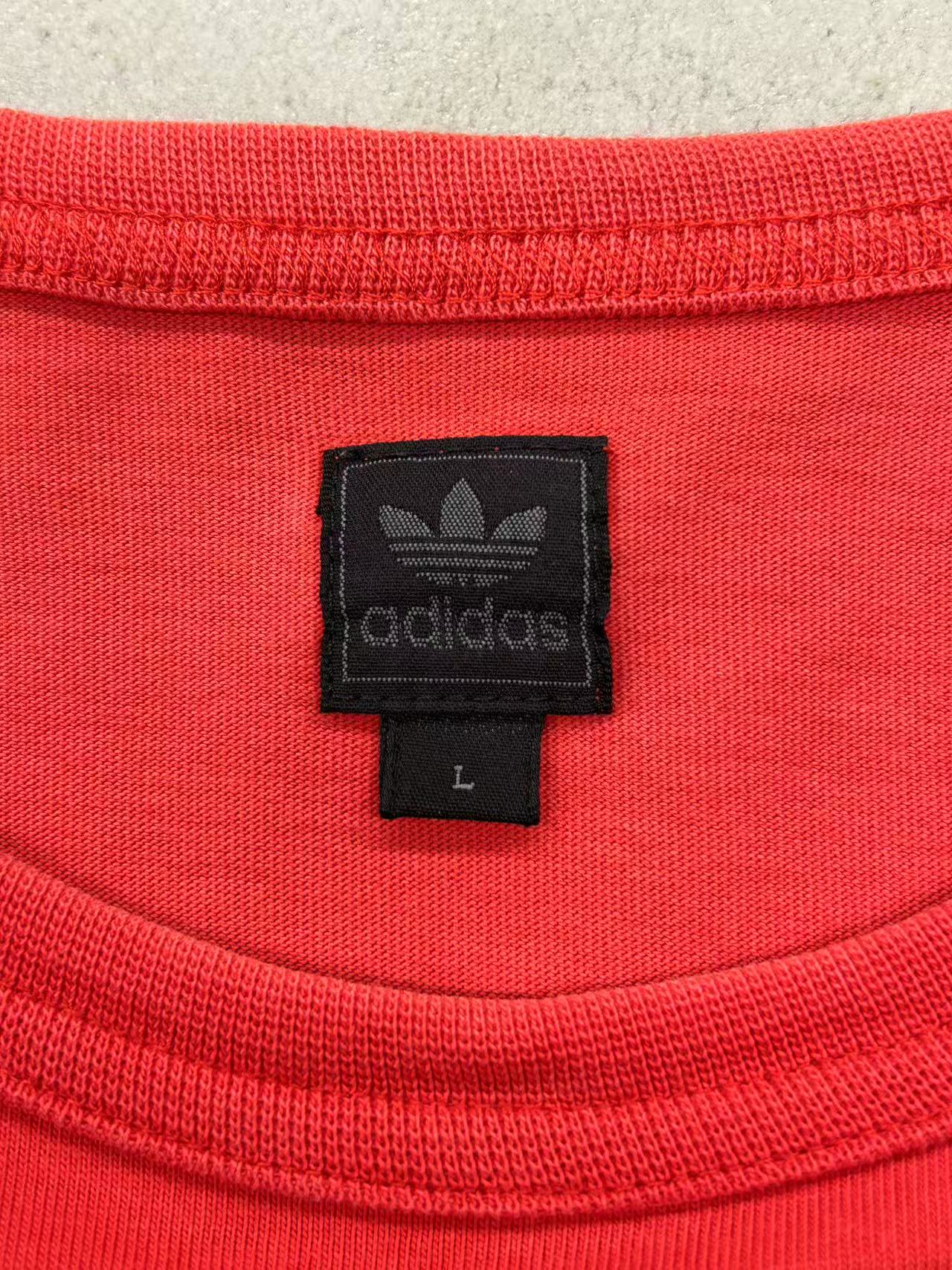 【USED】REMAKE adidas ラグラン ロングスリーブ Tシャツ　ロンT　袖レース　レッド　サイズL
