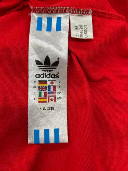 【USED】REMAKE adidas ラグラン ロングスリーブ Tシャツ　ロンT　袖レース　レッド　サイズL