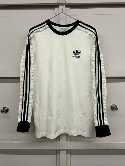 【USED】REMAKE adidas ラグラン ロングスリーブ Tシャツ　ロンT　袖レース　ホワイト　サイズM